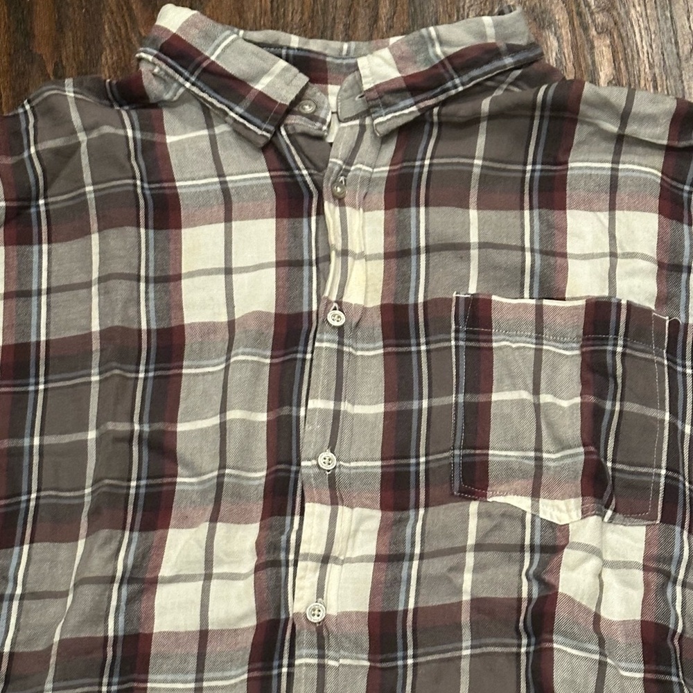 Calvin Klein Jeans Red, Gray & White Long Sleeve Flannel Shirt - Size 2XL